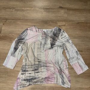 Christopher & Banks Pink and Gray Patterned Blouse